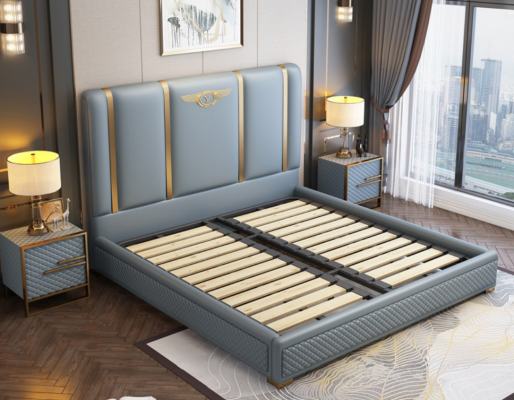Cama acolchada diseño de lujo cama doble matrimonial dormitorio de cuero de metal