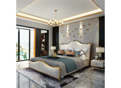 Cama Acolchada Diseño Lujo Doble Camas de Hotel Matrimonial 180x200cm Cuarto de Dormir Cuero