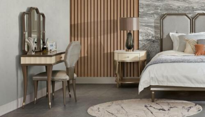 Tocador, cómoda, silla, mesa consola, lujo, madera maciza, 2 piezas.