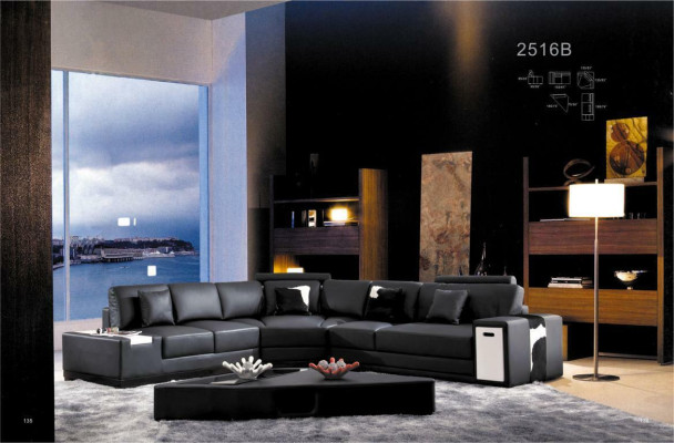 Sofá de piel, sofá esquinero, moderno diseño de conjunto de esquina de sala de estar