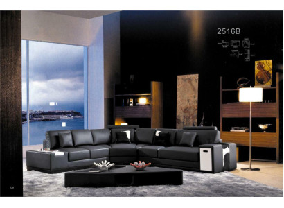 Sofá de piel, sofá esquinero, moderno diseño de conjunto de esquina de sala de estar