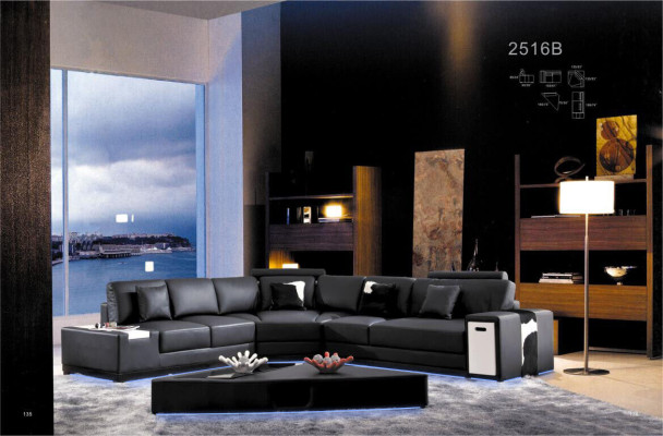 Sofá de piel, sofá esquinero, moderno diseño de conjunto de esquina de sala de estar