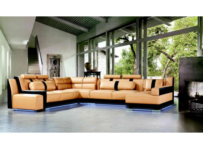 XXL sofá rinconero de cuero en forma de U conjunto grande de muebles tapizados