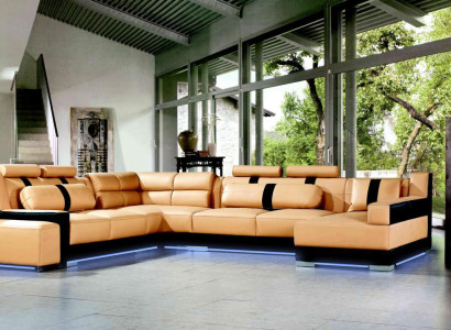XXL sofá rinconero de cuero en forma de U conjunto grande de muebles tapizados