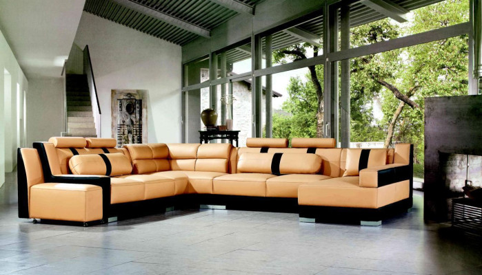 XXL sofá rinconero de cuero en forma de U conjunto grande de muebles tapizados
