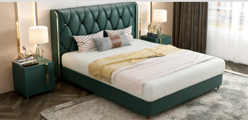 Cama Acolchada Diseño Lujo Doble Camas Hotel Matrimonio 180x200cm Cuero