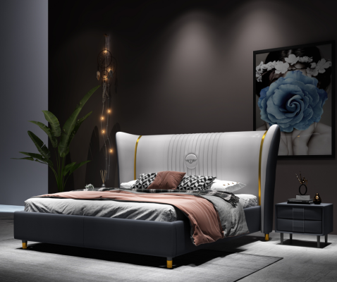 Diseñador cama doble Hotel de lujo Dormitorio 150/180x200cm Cuero