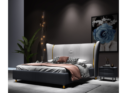 Diseñador cama doble Hotel de lujo Dormitorio 150/180x200cm Cuero
