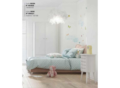 Habitación infantil Cama infantil Cama Mesita de noche Armario de madera Muebles Blancos Juego de 3 piezas