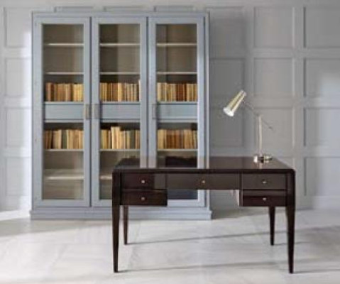 Armario de libros gris con puertas de cristal - Elegante solución de almacenamiento para su colección de libros.