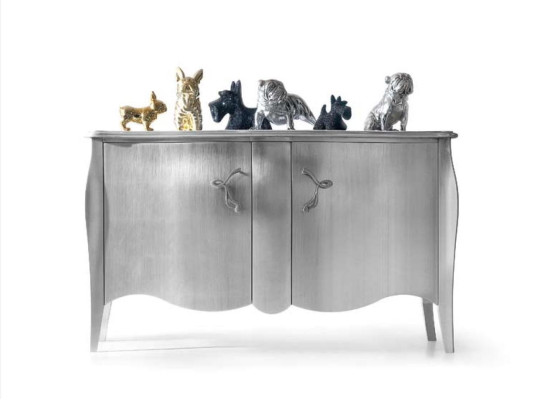 Vitrina plateada, cómoda, aparador, armarios, cómodas de madera, muebles de lujo, plata.