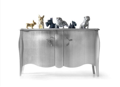 Vitrina plateada, cómoda, aparador, armarios, cómodas de madera, muebles de lujo, plata.