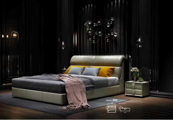 Cama de lujo dormitorio cuero acolchado doble camas diseño de madera 180x200cm Nuevo