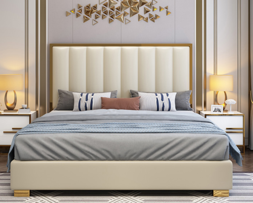 Cama camas madera cuero tapizado matrimonio diseño cuero hotel caja de resortes muebles