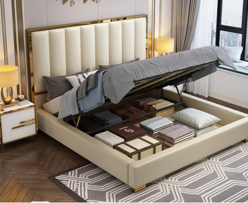 Cama camas madera cuero tapizado matrimonio diseño cuero hotel caja de resortes muebles