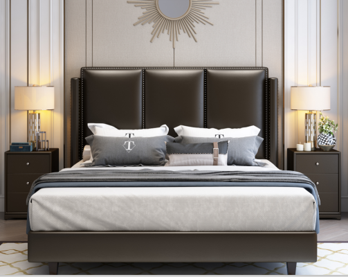 Estilo moderno cama cama doble dormitorio cuero acolchado tela camas dobles