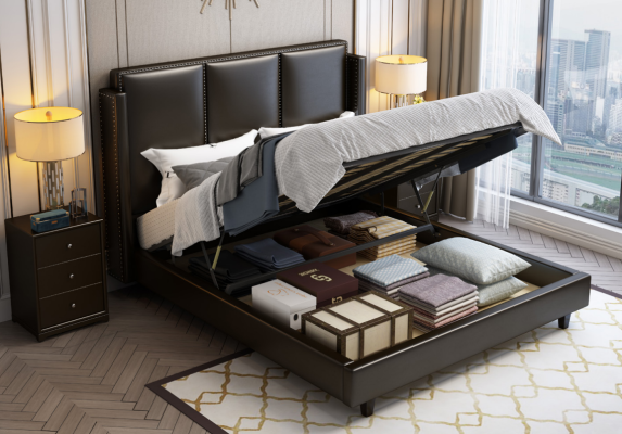 Estilo moderno cama cama doble dormitorio cuero acolchado tela camas dobles