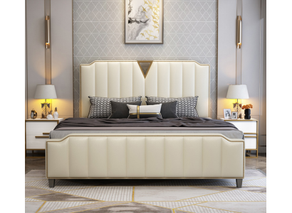 Cama de diseñador 180x200 de cuero de hotel de metal, decoración de camas dobles dormitorio.