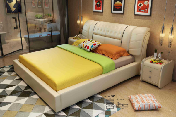 Cama de diseñador Chesterfield Camas de tela de cuero de lujo de hotel de terciopelo de lujo de hotel de cuero de lujo de hotel de tela.