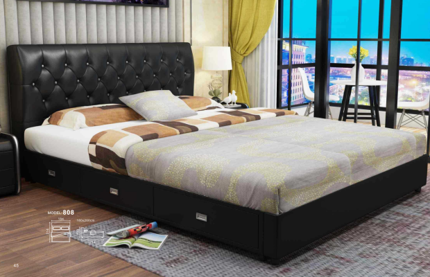Chesterfield cama de diseñador Dormitorio Textil Cuero Tapizado Italiano