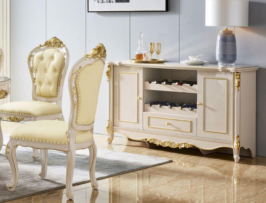 Clásicas sillas Chesterfield blanco-beige. Sillas elegantes para el comedor, juego de 6 piezas.