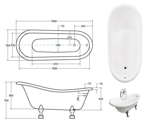 Baños independientes Bañera de estilo antiguo Bañera clásica de pie