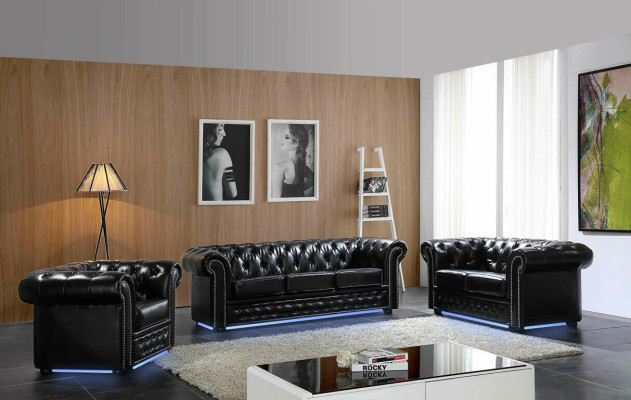 Chesterfield Sofá de cuero Sofá Sofá Tapizado Juego de asientos Tapizado 3+2 plazas