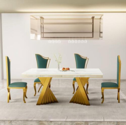 Mesa de comedor de lujo mesa de comedor de mesa de metal dorado mesas de comedor muebles decoración.