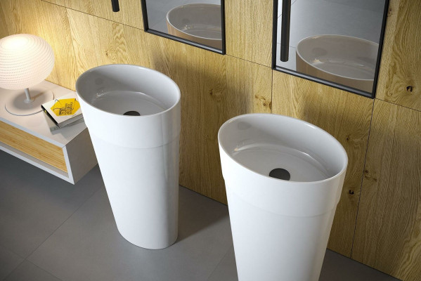 Lavabo de diseño moderno de acrílico para baño, pedestal independiente.