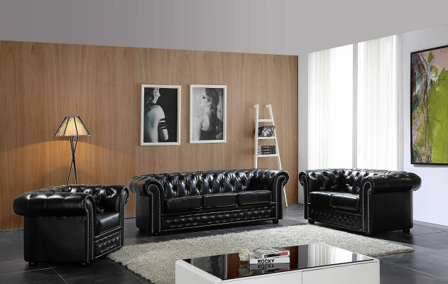 Chesterfield diseño de lujo sofá de cuero conjunto de asientos de sofá de 3 plazas #606