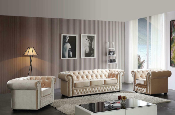 Chesterfield diseño de lujo sofá de cuero conjunto de asientos de sofá de 3 plazas #606