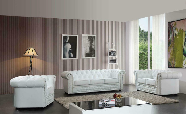 Chesterfield diseño de lujo sofá de cuero conjunto de asientos de sofá de 3 plazas #606
