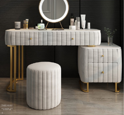 Mesa de maquillaje de consola de diseñador para tocador, mesa de cosméticos, espejo decorativo, cómoda de tocador.