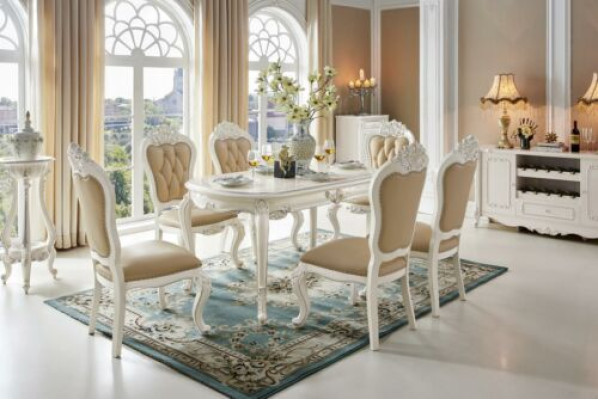 Sillas clásicas Chesterfield beige de diseño x6 Juego de sillas para comedor