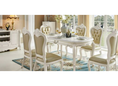 Conjunto clásico de sala de estar 6x sillas de respaldo barroco tapizadas sillones de madera maciza