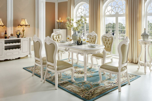 Conjunto clásico de sala de estar 6x sillas de respaldo barroco tapizadas sillones de madera maciza
