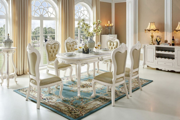 Conjunto clásico de sala de estar 6x sillas de respaldo barroco tapizadas sillones de madera maciza