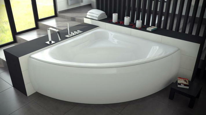 Baño bañera esquina diseño bañera esquinera delantal desagüe silicona.