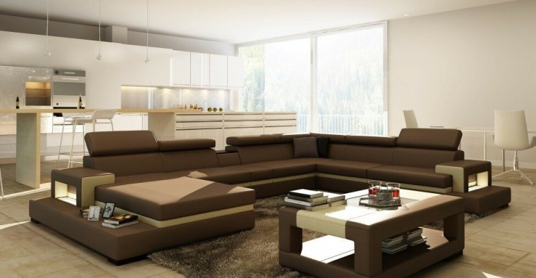 Sofá de cuero Sofá Sofá de esquina en forma de U Sofá Chaise longue Asiento de diseñador Esquina LEONARDO-B