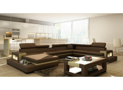 Sofá de cuero Sofá Sofá de esquina en forma de U Sofá Chaise longue Asiento de diseñador Esquina LEONARDO-B