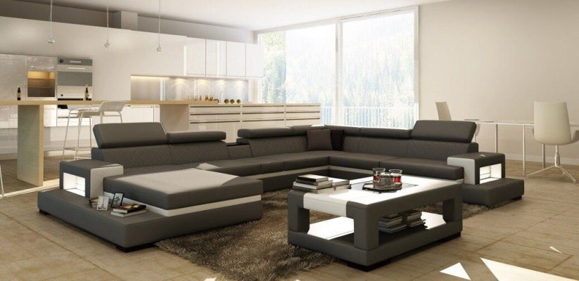 Sofá de cuero Sofá Sofá de esquina en forma de U Sofá Chaise longue Asiento de diseñador Esquina LEONARDO-B