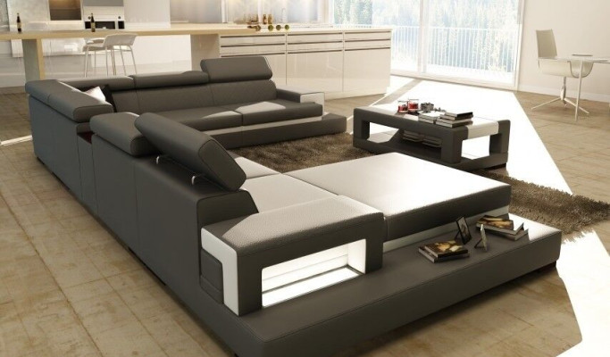 Sofá de cuero Sofá Sofá de esquina en forma de U Sofá Chaise longue Asiento de diseñador Esquina LEONARDO-B