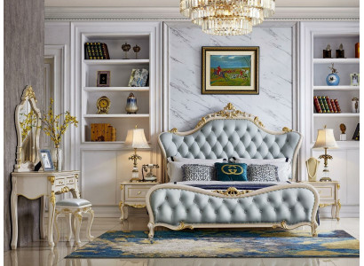 Sofá Chesterfield, mesita de noche 2x madera maciza de lujo 3 piezas 180x200cm diseño