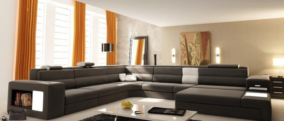 Sofá en forma de esquina Sofá Sofá Tapizado Diseño Conjunto Textil Cuero Sofá de salón