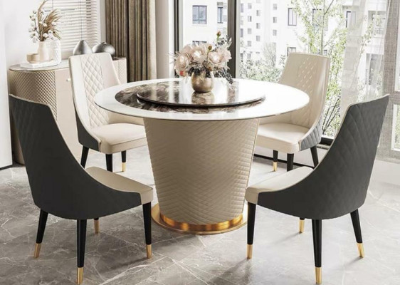 Mesa de comedor de mármol, mesas modernas de comedor, sala de estar, cocina, diseño de mesas, mesa redonda, nuevo.