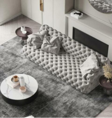 Conjunto de sofás de cuero de 3 plazas + 2 plazas. Sofá Chesterfield de diseño para salón.