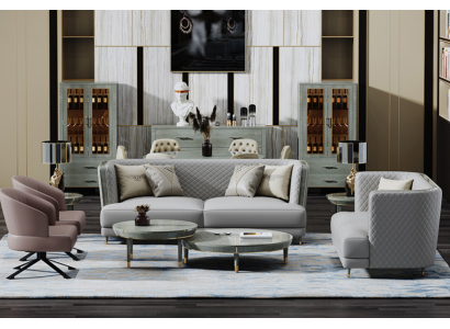 Sofá gris de 3+2 plazas. Conjunto de sofás tapizados modernos para la sala de estar.