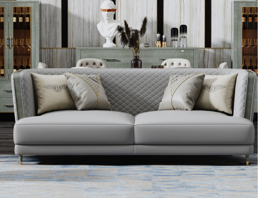 Sofá gris de 3+2 plazas. Conjunto de sofás tapizados modernos para la sala de estar.