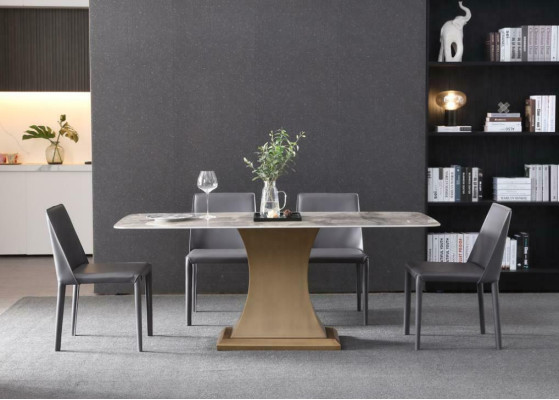 Mesa de comedor de lujo acero inoxidable mesas muebles pedestal mesa mármol estilo mesas de comedor metal