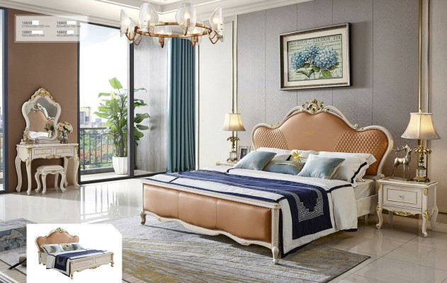 Juego de cama de tres piezas con cama y 2 mesitas de noche, dormitorio de madera maciza de 3 piezas.